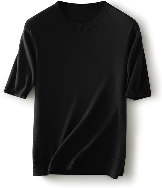 Women's Merino Wool Blend Sweater Fall Winter Crew Neck Short Sleeve First-Line Ready to Wear Seamless Knit Pullover