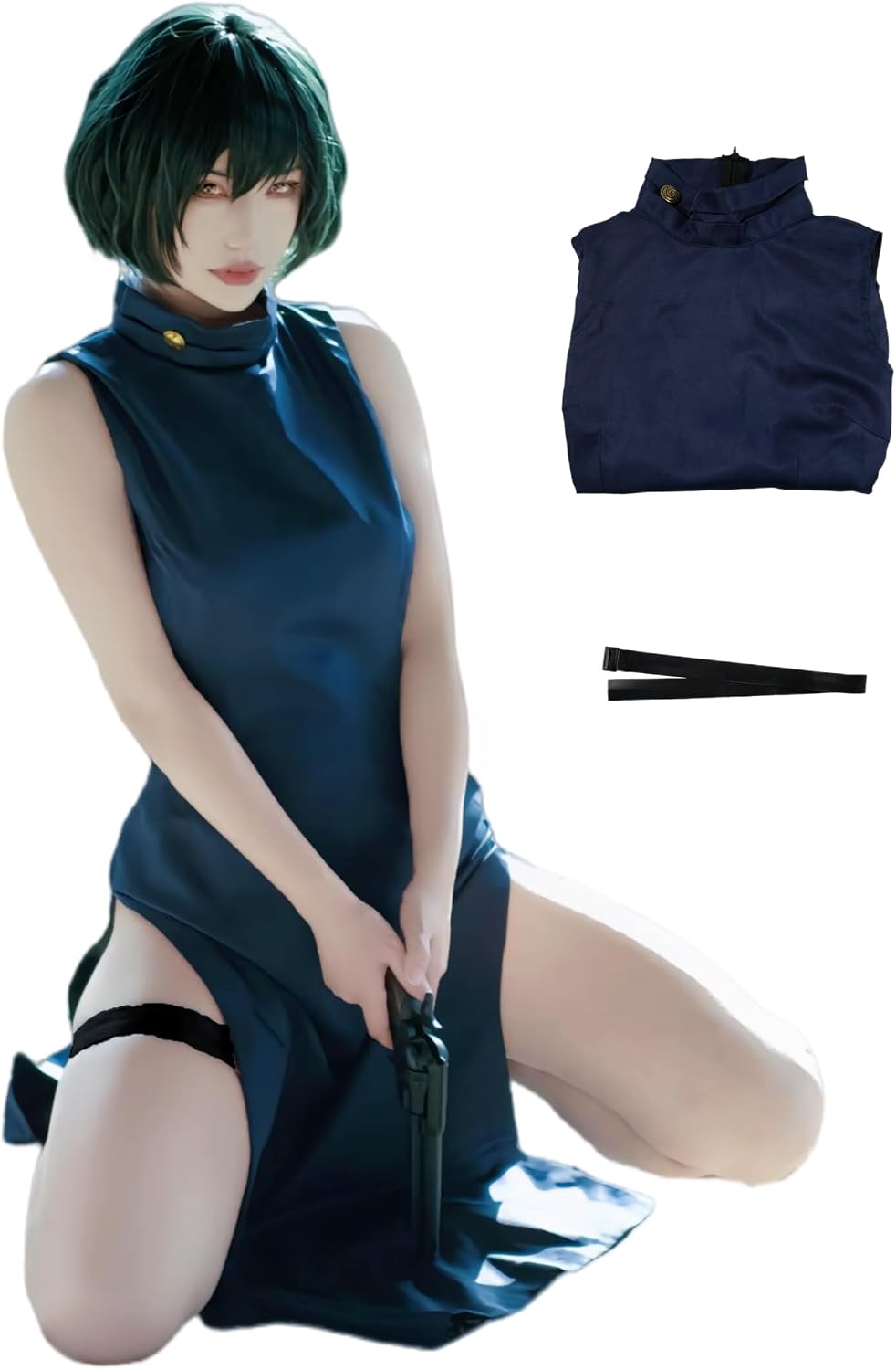 Maki Cosplay Costume, Mai Zenin Cosplay Dress with Leg Ring for Halloween