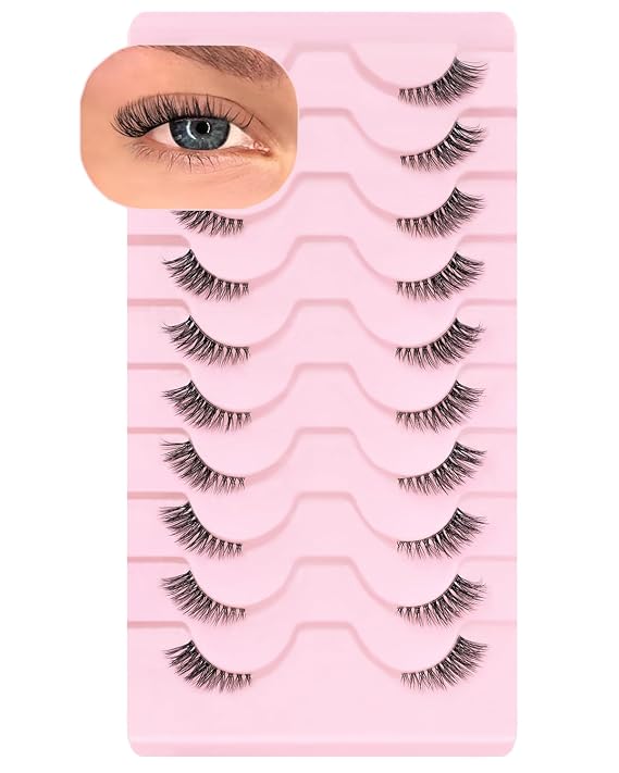 Half Lashes Cat Eye Wispy Strip Lashes Clear Band Half Eyelashes Corner Lashes Natural 3/4 Lashes 10 Pairs False Eyelashes
