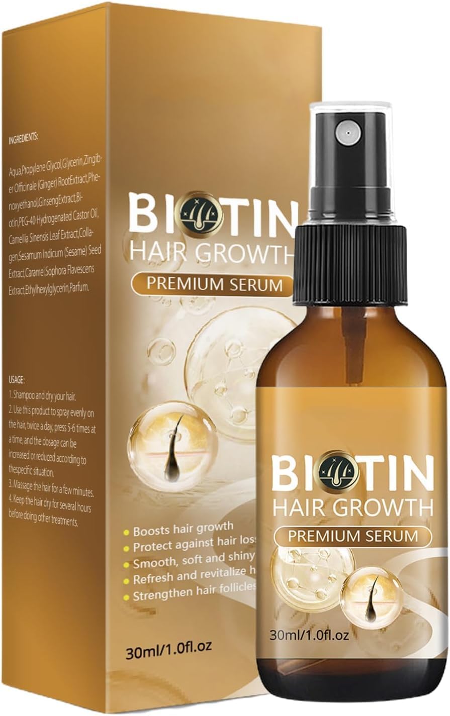 2 bottlesBiotech Biotin Hair Growth Spray, Serum - Thickens, hair thickening spray Strengthens & Lengthens Hair for All Types, Nourishes Scalp - 30ml