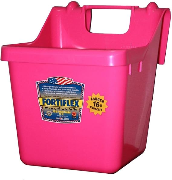Fortiflex Hook Over Fence Feeder for Dogs/Cats and Horses, 16-Quart, Hot Pink
