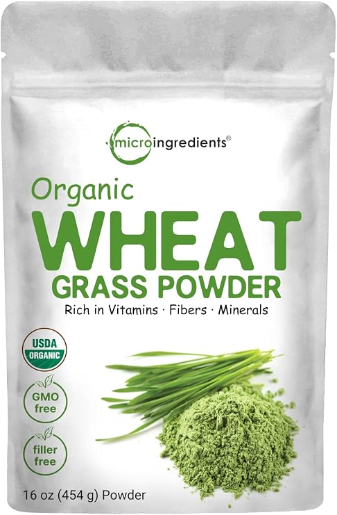 Sustainably US Grown, Organic Wheat Grass Powder (100% Whole-Leaf), 16 Ounce , Rich in Immune Vitamins, Fibers and Minerals, Support Digestion Function, Vegan Friendly
