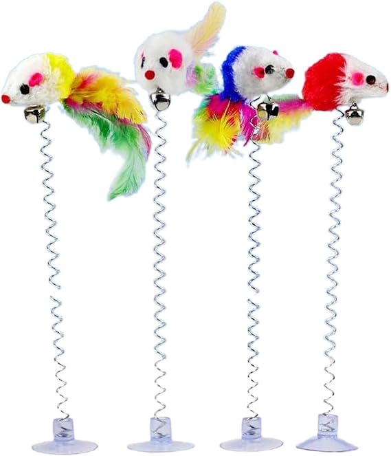Cat Feather Wand Cat Interactive Toy Spring Cat Toy Cat Teaser Wand Mouse SuctionCup Feather Toy Cat Scratcher Toy Cat Teaser Toy