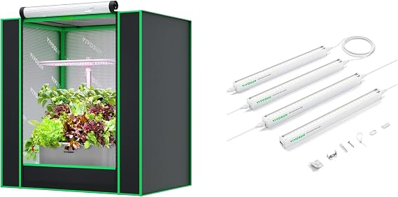 VIVOSUN Small Grow Tent for Aerogarden and T5 Linear Grow Lights, 1ft 5000K Full Spectrum LED Grow Light Strip for Indoor Growing, Plant Lights SGS Compatible