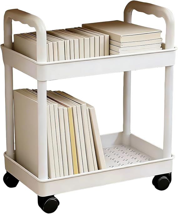 Storage Cart 2 Tier Cabinet Mobile Shelf with Wheels