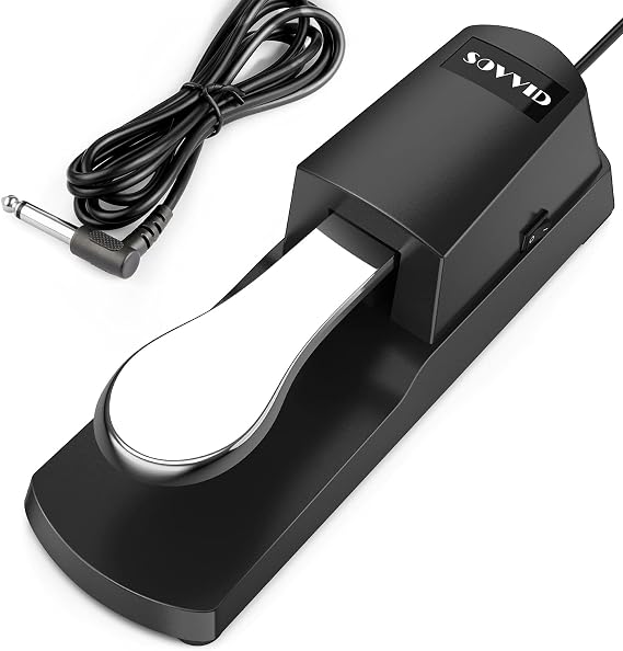 Sustain Pedal for Keyboard, Piano Foot Pedal Keyboard Pedal with Polarity Switch for All Brands Electronic Keyboards, MIDI Keyboards, Digital Pianos, Yamaha, Casio, Roland and More-Silver