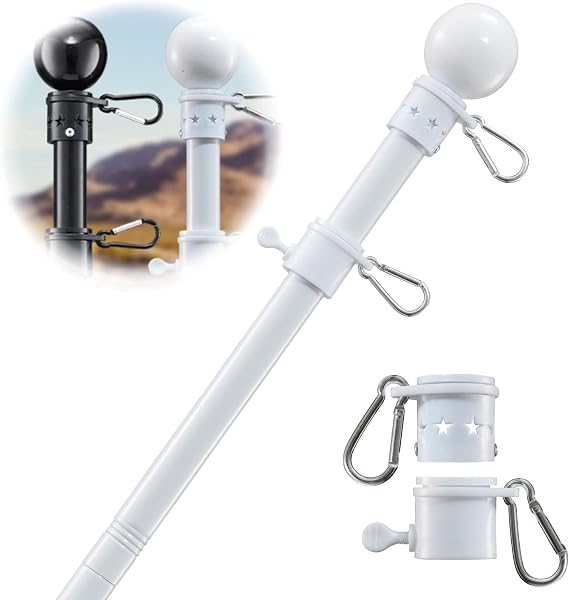White Flag Pole for House - Tangle Free Outdoor Flagpole with American Star Rings,6ft Stainless Steel Metal Flagpoles Residential Kit for Outside House,Porch,Truck,Boat