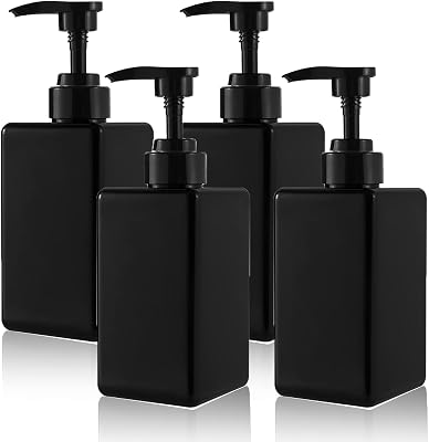 15 oz Hand Soap Dispenser, Plastic Pump Bottles, Refillable Empty Lotion Dispenser Liquid Container for Bathroom Kitchen College Dorm, 4 Pack Black