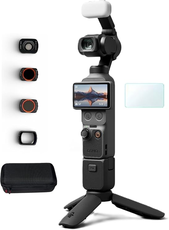 DJI Osmo Pocket 4 Creator Combo Bundle, 4K/240fps Vlog Camera, 3-Axis Stabilization, Active Track 7.0, with Carrying Case, Screen Protector, Filter Kit
