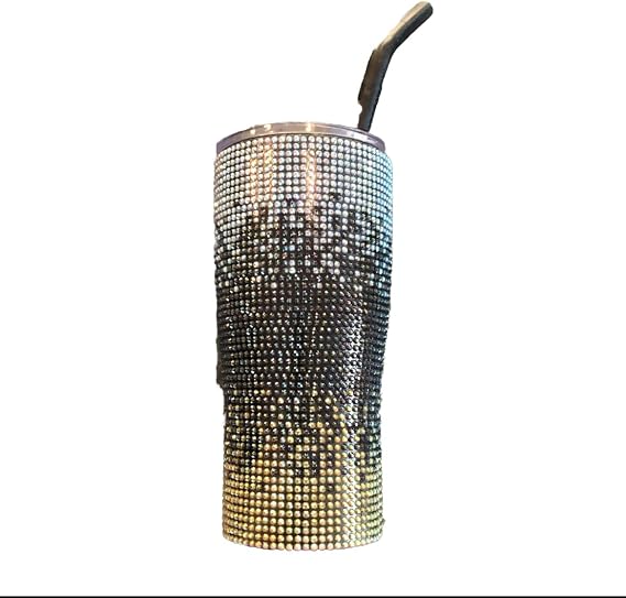 HYDRAFLOW Capri BLING - 20oz Tumbler with Straw - Triple Wall Vacuum Insulated Insulated Travel Cup - Stainless Steel - Reusable Cup with Dual Lid (Geometric Bling Rhinestone)