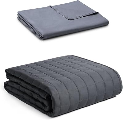 YnM Exclusive 15lb Weigthed Blanket with Dark Grey Cotton Duvet Cover Bundle,Ideal for Twin or Full Bed48x72 Inches, Dark Grey