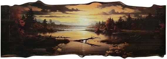 Hobby Lobby Sunrise Lake Wood Wall Art, Wood MDF Panel, 28 x 9.5 inches | Nature Landscape Decor with Hangers, Brown, Man Cave, Cabin