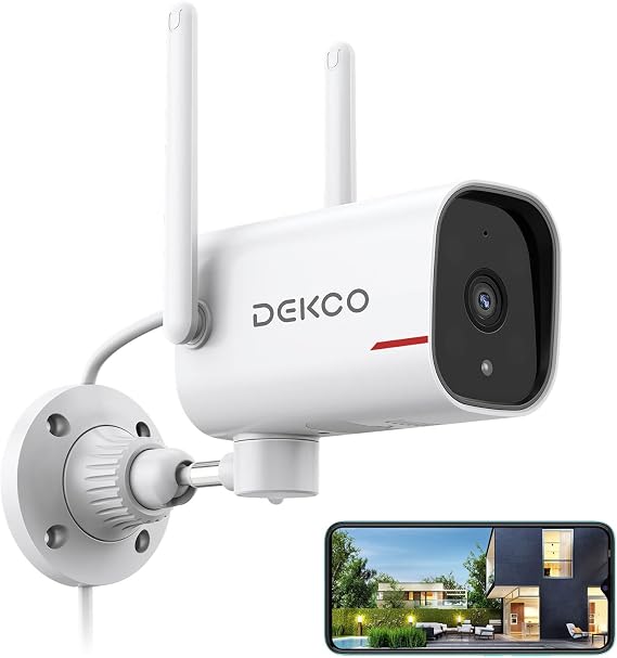 DEKCO WiFi Kamera 2K Pan Dönen 180° Renkli Gece Görüşlü Kablolu Dış Mekan Güvenlik Kameraları, 7/24 Kayıt, 2.4 ve 5G WiFi, AI İnsan Otomatik İzleme, Alexa/Google Asistan ile Çalışın (1 Paket)