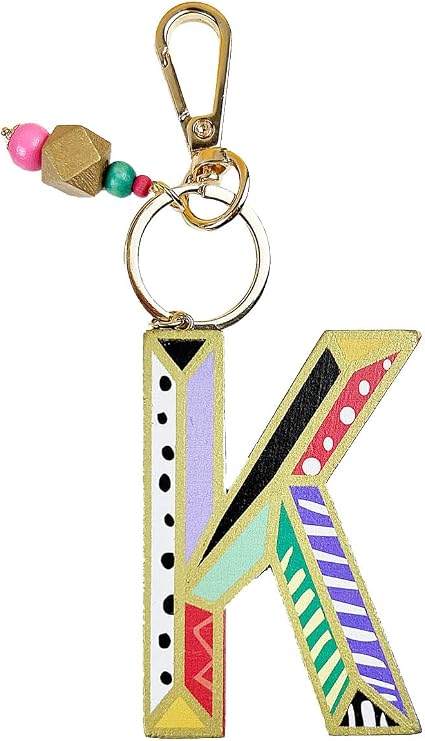 2.75" Wooden Letter Shaped Keychain with Clip Snap Hook, Initial Keychain
