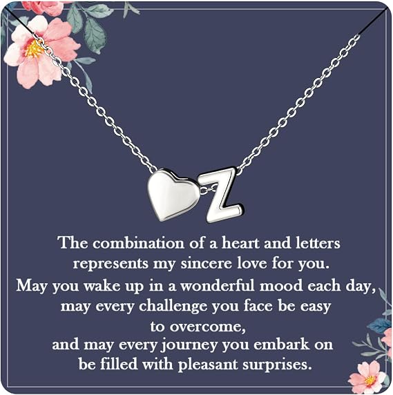 Silver Heart Initial Necklace for Women Teen Girls A-Z Letter Heart Name Pendant Necklaces Personalised Womens Choker Tiny Necklaces Jewellery Birthday Christmas Gifts