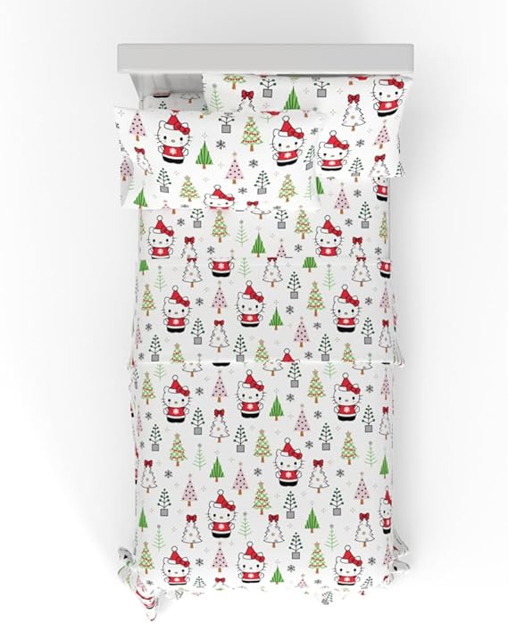 Hello Kitty Holiday & Christmas Bedding Super Soft 100% Cotton Flannel Sheet Set, Twin, (Officially Licensed Product) By Franco