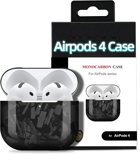 MONOCARBON Real Forged Carbon Fiber Case for Airpods 4,Ultra Light & Thin/Scratch Resistant Protective Hard Cover for 2024 New 4th Generation Airpods,Compatible with MagSafe Wireless Charging