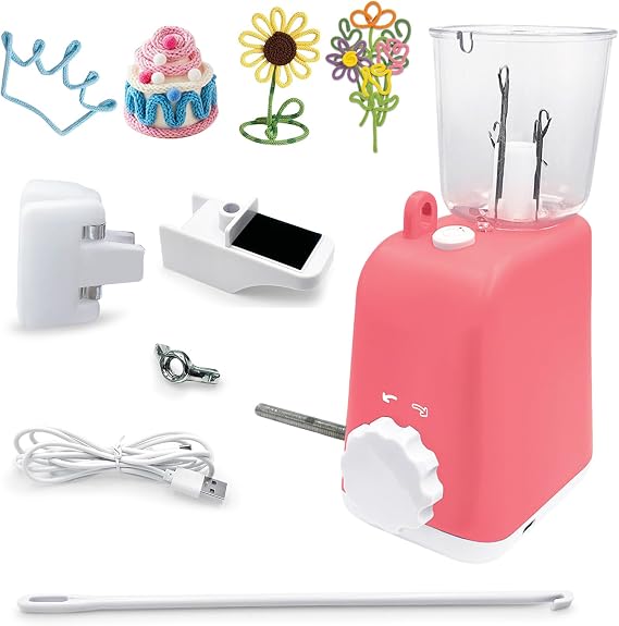 Yabound French Knitting Machine, Electric I-Cord Knitting Machine, I Cord Knitter Machine, Hands-Free Icord Maker Tool Yarn Knitter for Fast DIY Crochet Knitting Projects (Pink)