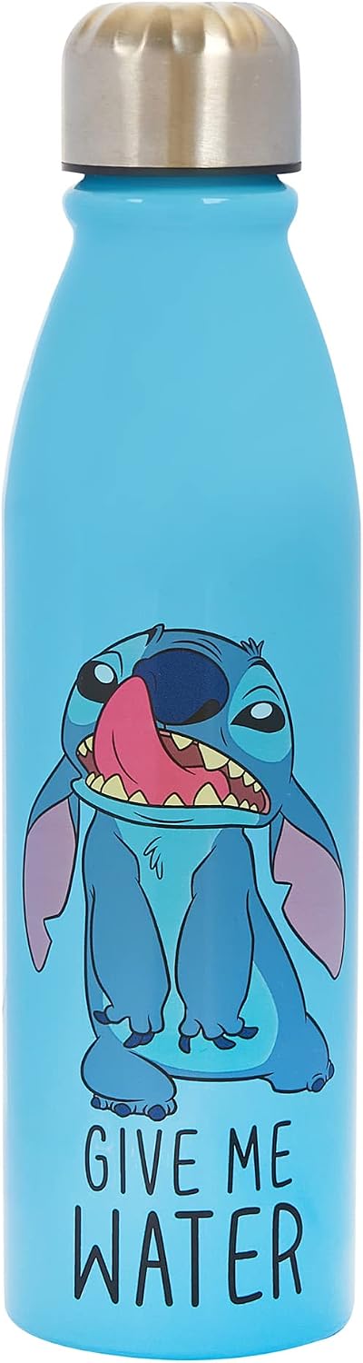 Disney Stitch Aluminum Water Bottle 600ml – Official Merchandise by Polar Gear, Kids Reusable Non Spill BPA Free Recyclable - Ideal For School Nursery Sports Picnic - Multicolour