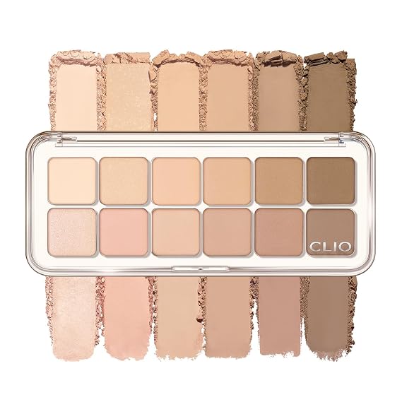 CLIO Pro Eye Palette Air, 12-Color Eye Shadow Palette, Matte Shimmer Mix, Air-Fit Blendable Pigmented Buildable Color, Low Fallout, Warm Brown Nude Neutral Tone, Daily Korean Makeup (08 LATTE SENIOR)