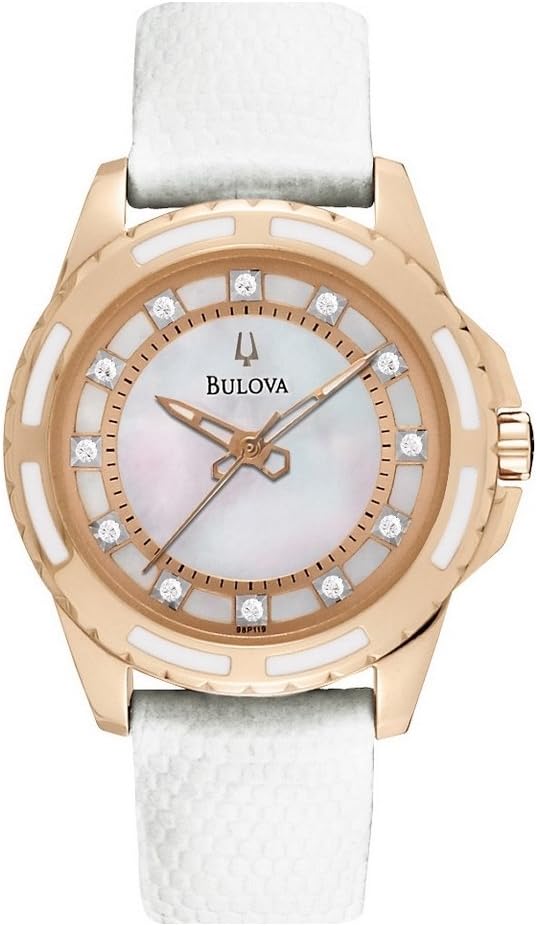 Bulova Ladies' Classic Diamond 3-Hand Quartz Stainless Steel Watch, 12 Diamonds, Mother-of-Pearl Dial