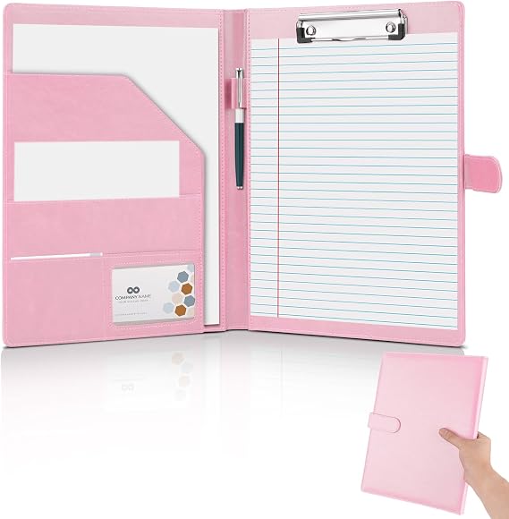 Professional Padfolio,Pink Faux Leather Portfolio Binder | Includes clipboard,business card holder and document storage for office,conference,interviews,resume papers and business use