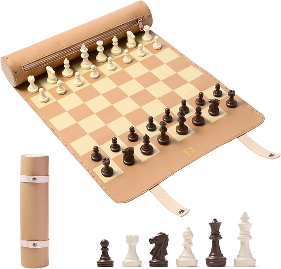DN DECONATION Portable Travel Chess Set, Small Roll Up Chess Board for Home