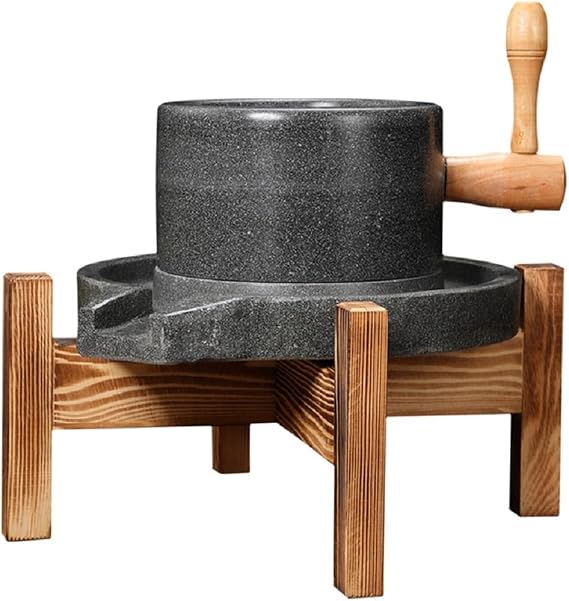 Grain mill,Natural Stone Mill,Manual Stone Mill,Stone mill wheat, grinding wet soybean milk, wheat flour, grain,peppers,spices (7.87inx11.8in), Black,with wooden frame