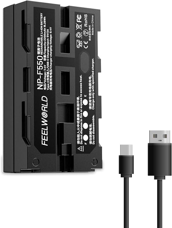 FEELWORLD NP-F550 Replacement Battery 2200mAh of NP-F970 F960 F950 F770 F750 F570 F550 for Monitor Video Light Video Transmission USB-C Charging(1 Pack)