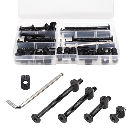 Crib Screws Bolts Hardware Replacement Kit, 28 Set M6 Bolts &Barrel Nuts for Bed Frame,Furniture,Chairs and Cabinets - M6x20/40/60/80mm Hex Drive Socket Cap Screws Assortment