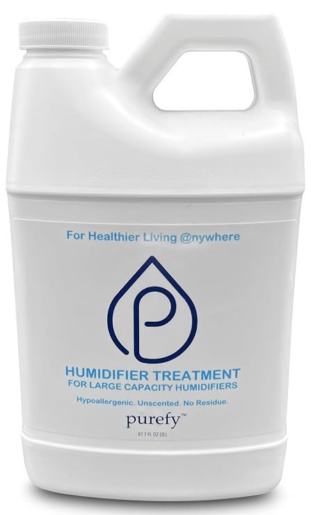 PUREFY Humidifier Treatment Large Capacity (68 oz) for Large (6L, 1.5 Gallons or More) Humidifiers or Coolers. Hypoallergenic. Unscented. No Residue. Hygienic Humidifier for Healthier Air.