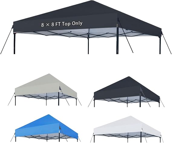 Joramoy 88 Canopy Replacement Top Only, Waterproof Pop Up Canopy Tent Cover with Windproof Ropes for Straight Leg Frame, Canopy Top Sunshade Sliver Coated for Outdoor Garden Patio Camping(Black)