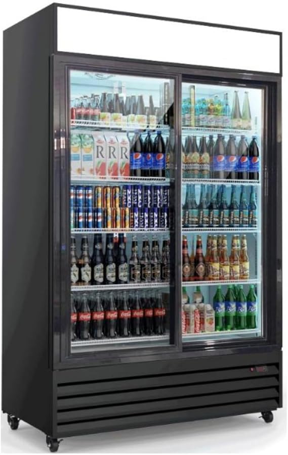 Commercial Refrigerator Glass 2-Door Sliding Door 46 inches width, capacity 34 cuft, Merchandiser Display Cooler Beverage Fridge Drink cooler NSF Certified, 110V, Restaurant Kitchen Cafe GSC-35
