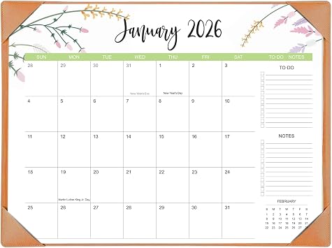 Desk Calendar 2026-2027 with Desk Mat 22" x 17" Large Desk Pad Calendar Runs from January 2026 to June 2027, Floral Design Desktop Calendar with To-Do, Notes for Planning, Organizing, and Scheduling Your Life (Brown)
