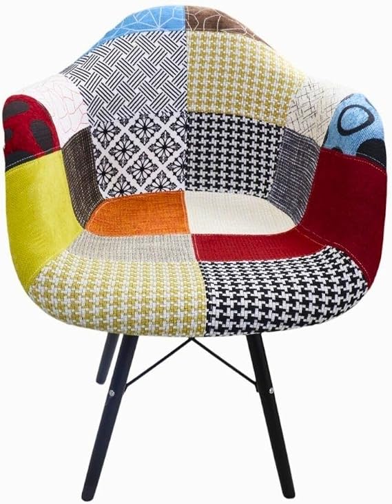 T.Conept Patchwork Colored Chair with Armrest Black Legs