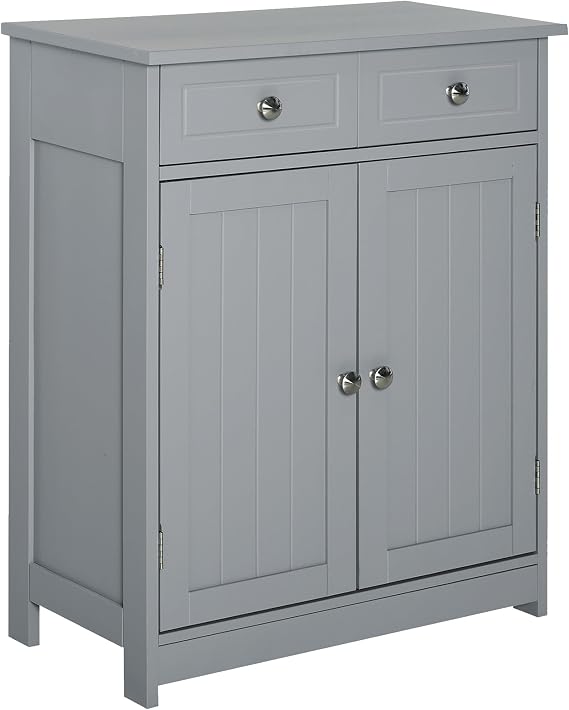 kleankin Freestanding Bathroom Floor Cabinet with 2 Doors 2 Drawers Gray