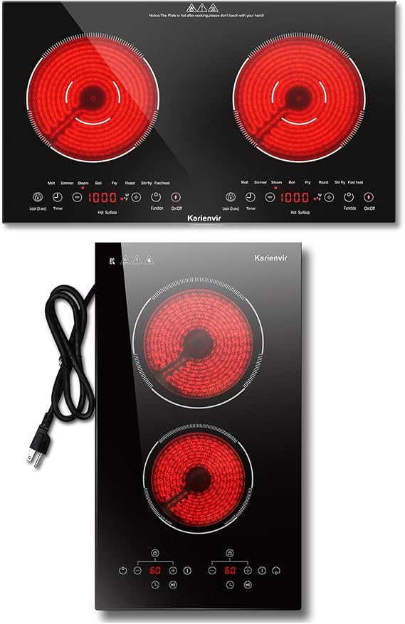 Electric cooktop 2 burners, 2000W, 110V-120V with plug, touch control