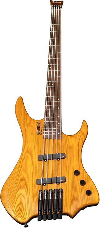 Bootlegger Absinthe 5 String EMG Active Jazz Pickups Honey Gloss Finish Headless Bass for Beginners and Pro Players, Monorail Bridge System