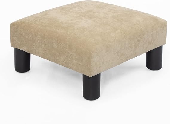Adeco Small Footstool Geometric Art Cuboid & Cylinder, 17.5x17.5x9 Ottoman Footrest, 16x16x9, Fresh Wheat