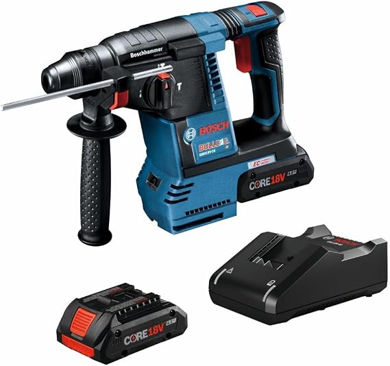 Bosch GBH18V-26K25 18V Brushless SDS-plus BulldogTM 1 In. Rotary Hammer Kit with (2) CORE18V 4.0 Ah Compact Batteries