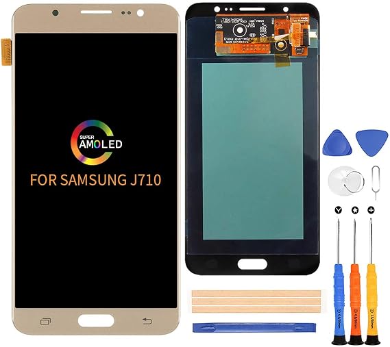 for Samsung Galaxy J7 2016 J710 OLED LCD Display Screen Replacement,for J710DS J710H J710MN J710GN J710K J710F Display LCD Panel Repair Parts Kit,with Tools(Gold)