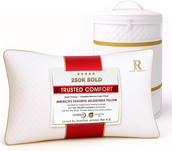 Royal Therapy King Shredded Memory Foam Bed Pillow Adjustable Memory Foam Pillow for Sleeping, Firm Pillow for Neck & Shoulder Support, Breathable for Back, Stomach, Side Sleepers