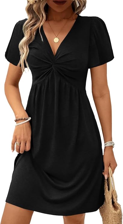 Acelitt Women Twist Front Mini Dress, S-XXL