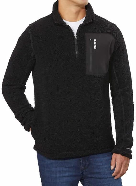 HI-TEC Mens Thermo Fleece 14 Zip Pullover Sweater, Black, Medium