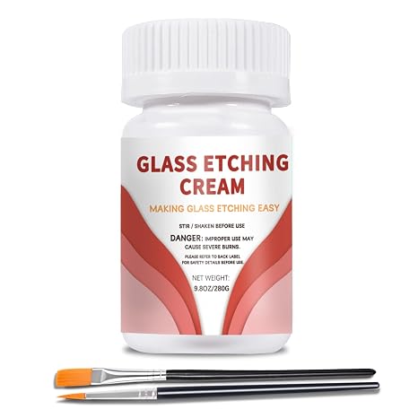 10oz Etching Cream for Glass, Mirrors, Ceramics, Porcelain, Marble, and Slate - for Makers, Creators, Crafters, DIY'ers of All Ages & Experience Levels. Smooth Formula