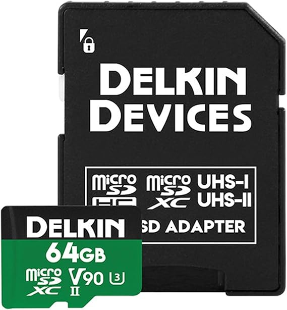 Delkin Devices 64GB Power MicroSD UHS-II (V90) - 300MB/s Read, 250MB/s Write, for 8K, 4K, 3D, HDR, and 360 Video Recording | High-Performance for Cameras