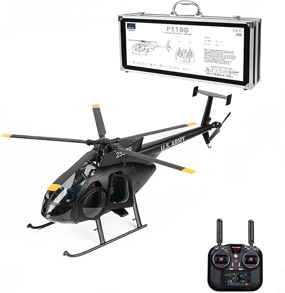 YU Xiang F119S MD500 1/16 Scale 250-Class 2.4G 9CH RC Little Bird Military Helicopter Model with Flybarless Rotor Head, 6G/3D Switchable Modes Openable Cockpit (RTF Version)