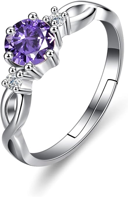 925 Sterling Silver Adjustable Side-Stone Engagement Rings for Her, Gemstone Birthstone Finger Ring with 0.7ct Cubic Zirconia Fine Jewellery Gifts for Women Girls