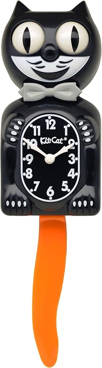 Kit Cat Klock Black Grey Bow Tie and Orange Tail Clock