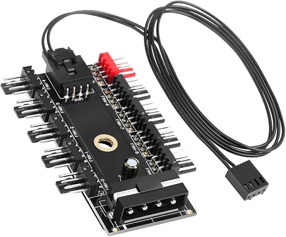 ELECTOP PC Chassis Fan Hub CPU Cooling HUB 10 Port 12V 4 Pin Fan PWM Hub Molex Controller